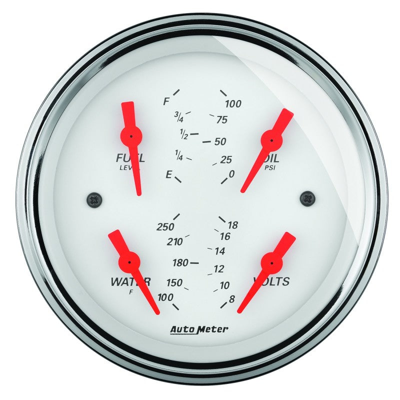 Autometer Arctic White 5in Quad GA, Fuel Level, 0-90 OHM Gauges AutoMeter