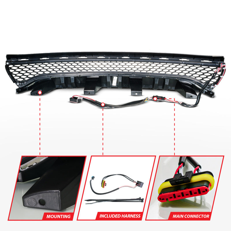 ANZO 15-23 Dodge Charger Black LED Grille w/ Initiation & Running Light/DRL Bar Lights Corner ANZO