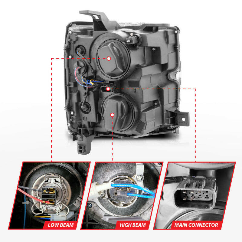 ANZO Projector Headlights 15-17 Chevrolet Silverado 2500HD / 3500HD Chrome w/ Chrome Rim Headlights ANZO