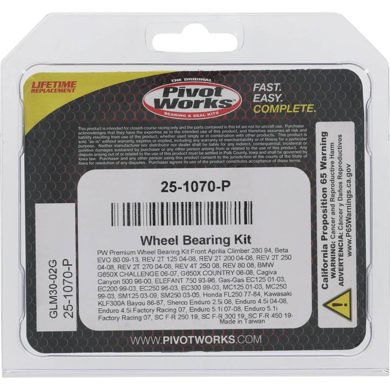 Pivot Works Aprilia/Beta/BMW/Cagiva/Gas-Gas/Honda/Kawasaki/Sherco Wheel Bearing Kit Premium Bearings Control Arms Pivot Works