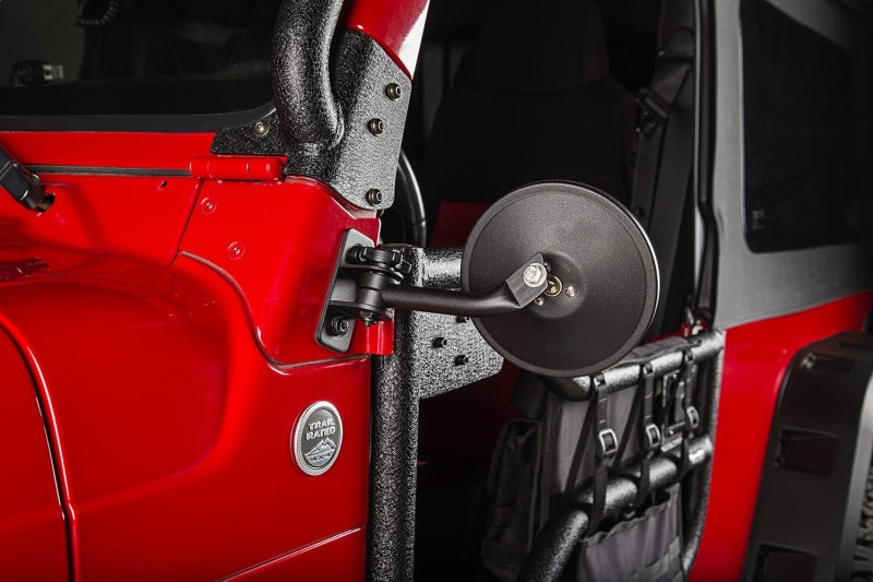 Rugged Ridge 97-18 Jeep Wrangler Textured Black Round Stubby Trail Mirror Kit Exterior Trim Rugged Ridge