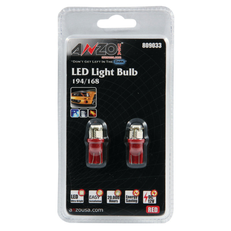 ANZO LED Bulbs Universal 194/168 Red - 4 LEDs Bulbs ANZO