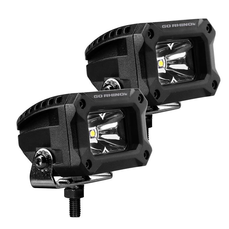 Go Rhino Xplor Bright Series Rectangle LED Spot Light Kit (Surface/Thread Stud Mnt) 3x2 - Blk (Pair) Light Bars & Cubes Go Rhino