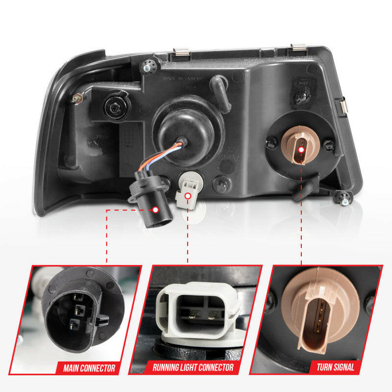 ANZO 2001-2011 Ford Ranger Crystal Headlights w/ Light Bar Black Housing Headlights ANZO