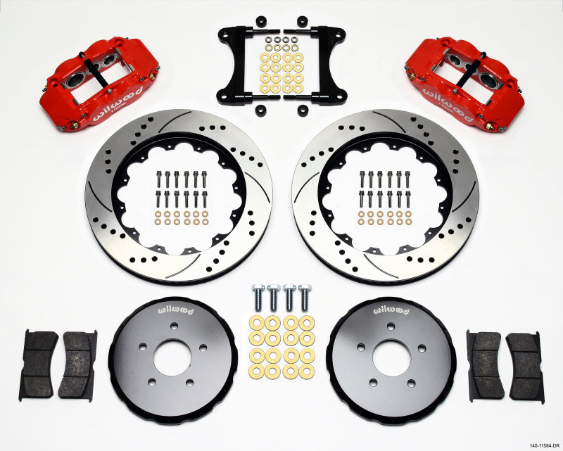 Wilwood Narrow Superlite 6R Front Hat Kit 14.00in Drill Red Nissan 370Z/Fiti G37 Big Brake Kits Wilwood