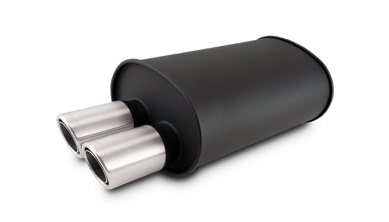 Vibrant Streetpower Flat Blk Muffler 9.5x6.75x15in Body 2.5in Inlet ID 3in Tip OD w/Dual Angle Tips Muffler Vibrant