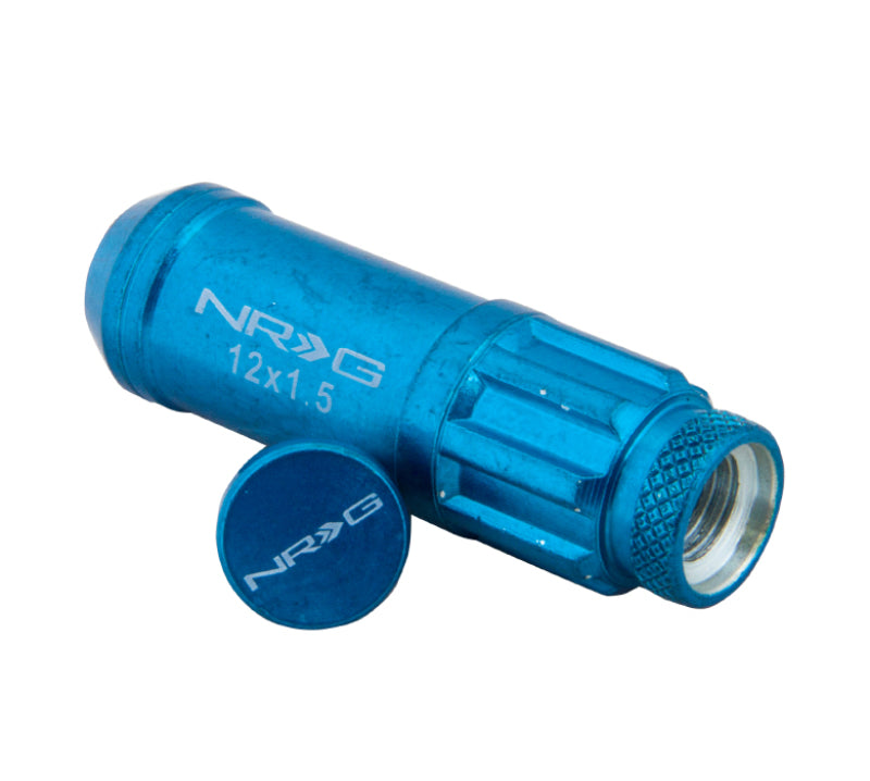 NRG 700 Series M12 X 1.5 Steel Lug Nut w/Dust Cap Cover Set 21 Pc w/Locks & Lock Socket - Blue Lug Nuts NRG
