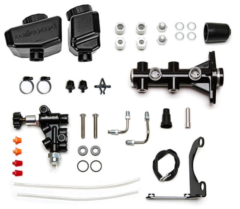 Wilwood Remote Tandem M/C Kit w/Bracket and Valve - 1.12in Bore Black Brake Master Cylinder Wilwood