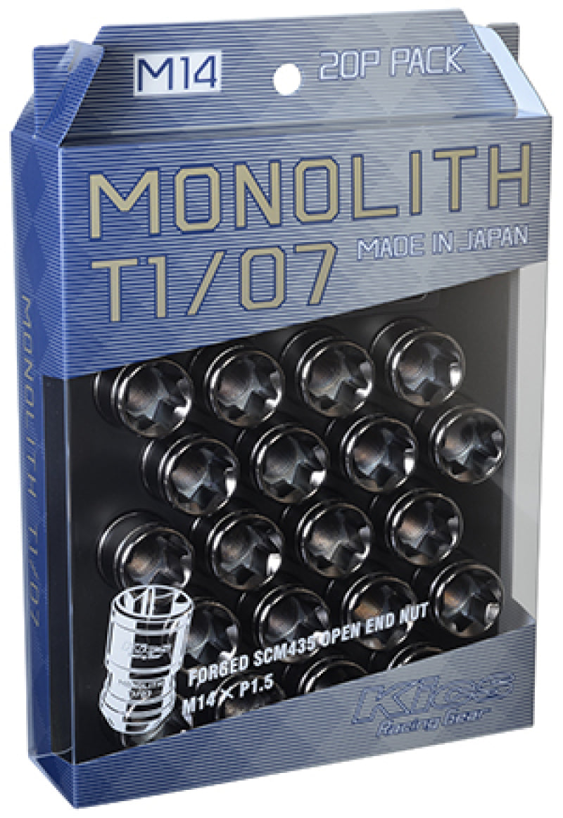 Project Kics 14 x 1.5 Glorious Black T1/07 Monolith Lug Nuts - 20 Pcs Lug Nuts Project Kics