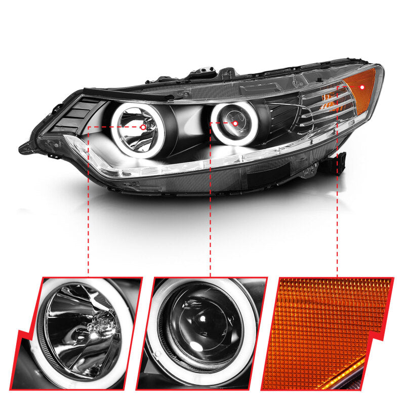 ANZO 2009-2012 Acura TSX Projector Headlights w/ Halo Black (CCFL) (HID Compatible) Headlights ANZO