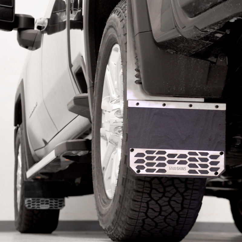 Putco 14-20 Chevrolet Silverado LD / GMC Sierra LD - Set of 2 Mud Skins - Brushed SS w/ Hex Shield Mud Flaps Putco