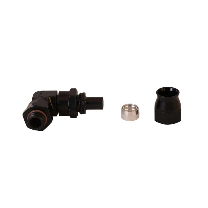 Aeromotive PTFE Hose End - AN-06 to AN-08 Hose - 90 Deg - Black Anodized Fittings Aeromotive