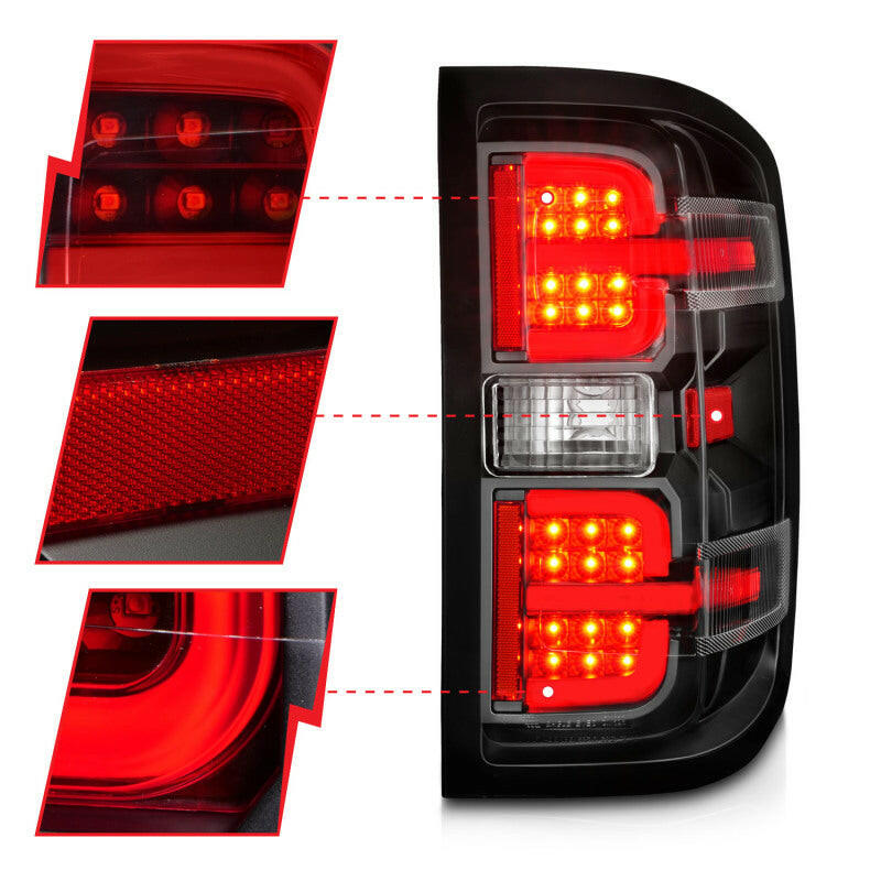 ANZO 15-19 Chevy Silverado 2500HD/3500HD (Halgn Only) LED Tail Lights w/Black Light Bar & Clear Lens Tail Lights ANZO