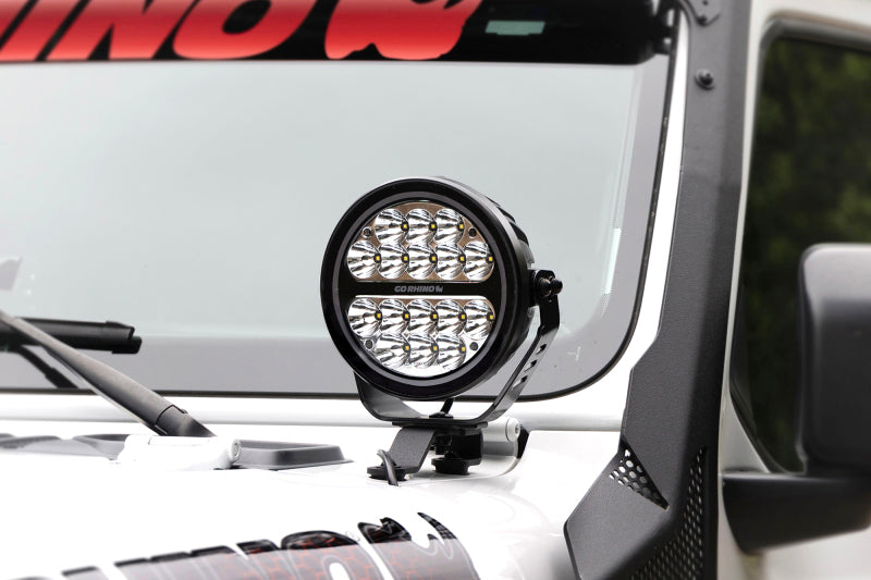 Go Rhino Xplor Blackout Series Round LED Spot Light Beam w/DRL (Surface/Thread Stud Mnt) 7in. - Blk Light Bars & Cubes Go Rhino