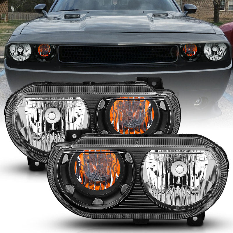 ANZO 2008-2014 Dodge Challenger Crystal Headlights Black Headlights ANZO