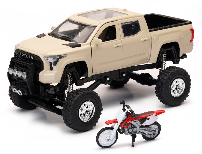 New Ray Toys Toyota Tundra Pro Lifted Truck Mud Bath with Honda Dirt Bike 1:32 Scale Toys New Ray Toys