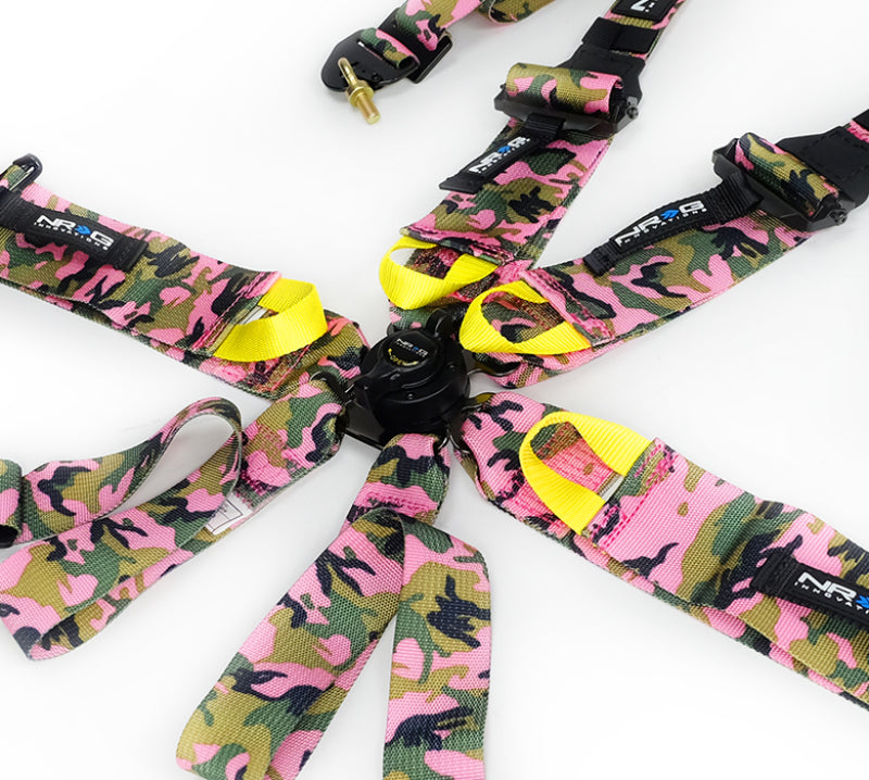 NRG FIA 6pt 2in. Shoulder Belt for HANS Device/ Rotary Cam Lock Buckle/ 3in. Waist Belt - Pink Camo Seat Belts & Harnesses NRG
