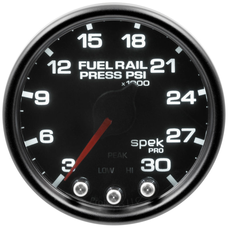 Autometer Spek-Pro Gauge Rail Press 2 1/16in 30Kpsi Stepper Motor W/Peak & Warn Blk/Smoke/Blk Gauges AutoMeter