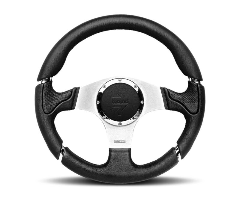 Momo Millenium Steering Wheel 350 mm - Black Leather/Black Stitch/Brshd Spokes Steering Wheels MOMO