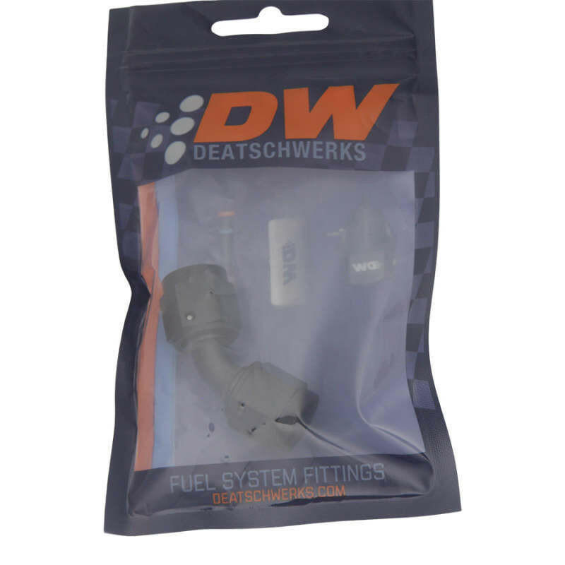 DeatschWerks 6AN Flare Female Swivel 45-Degree to 6AN Flare Female Swivel - Anodized Matte Black Fittings DeatschWerks