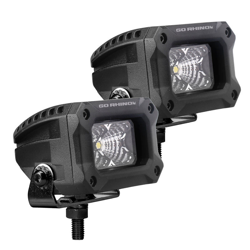 Go Rhino Xplor Bright Series Rectangle LED Flood Light Kit (Surface/Thread Std Mnt) 3x2 - Blk (Pair) Light Bars & Cubes Go Rhino