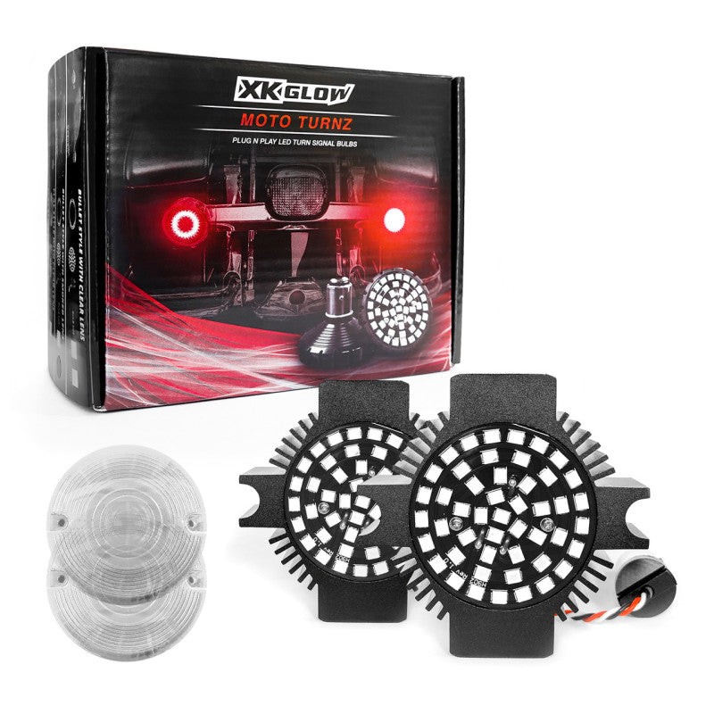 XK Glow Motorcycle Rear LED Turn Signal Kit - Flat Style Clear Lenses Light Accessories and Wiring XKGLOW
