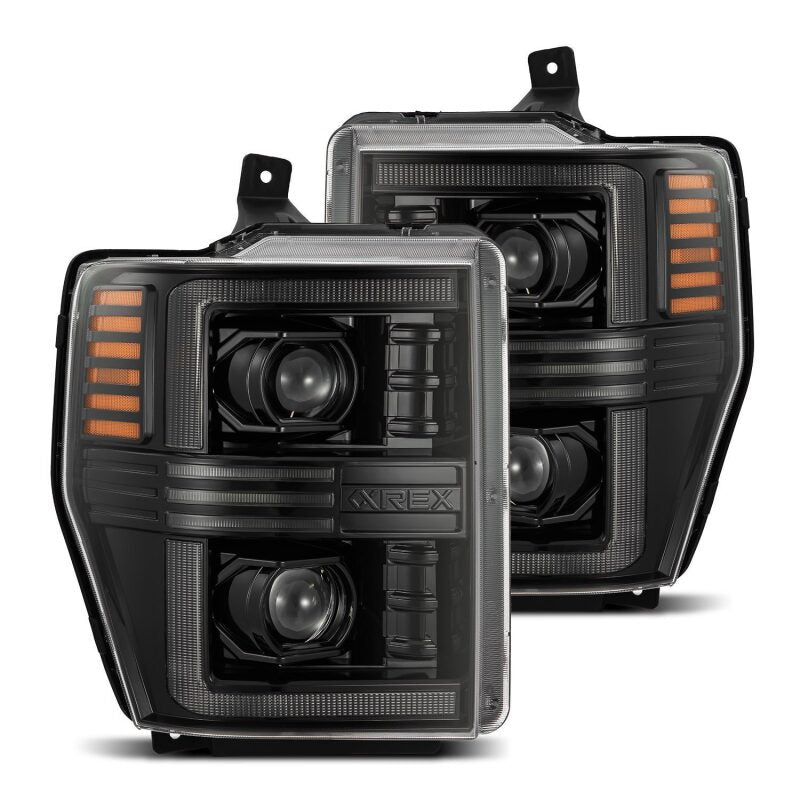 AlphaRex 08-10 Ford F250-550 PRO-Series Projector headlights Alpha-Black w/Activ Light/Seq Signal Headlights AlphaRex