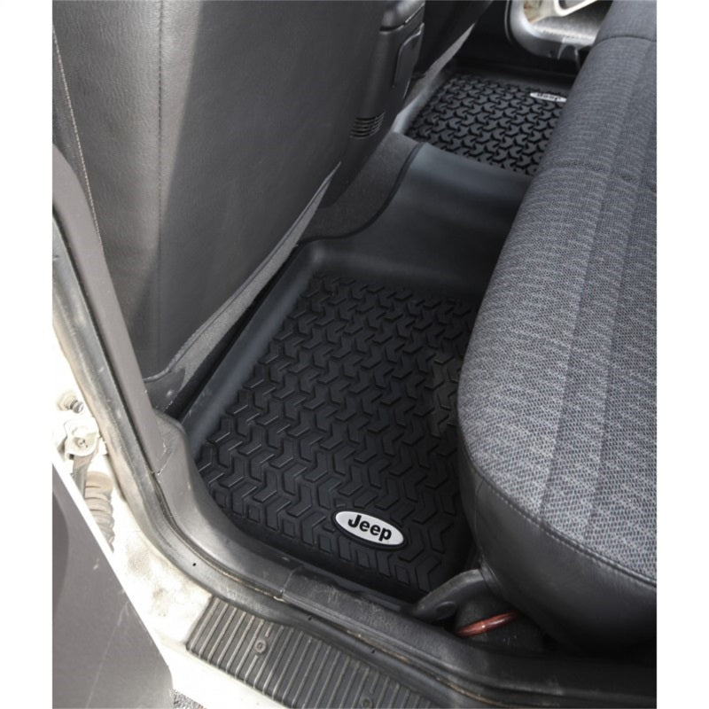Rugged Ridge Floor Liner Rear Black 1984-2001 Jeep Logo Cherokee XJ Floor Mats - Rubber Rugged Ridge