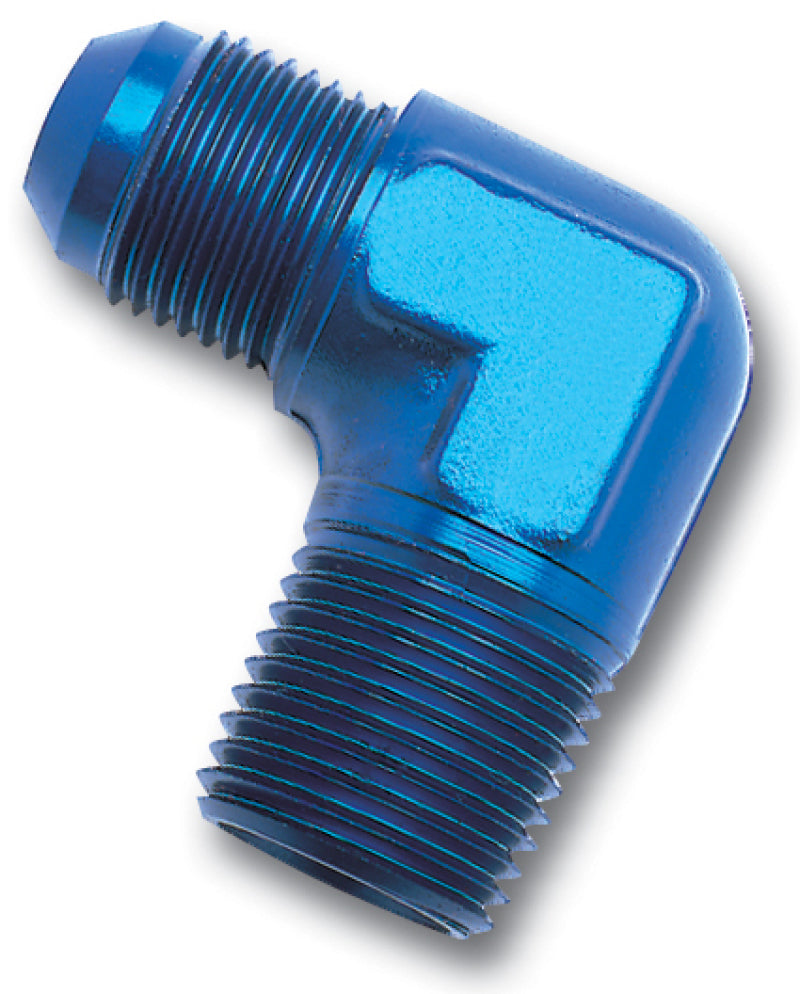 Russell Performance -8 AN to 3/8in NPT 90 Degree Flare to Pipe Adapter (Blue) Fittings Russell