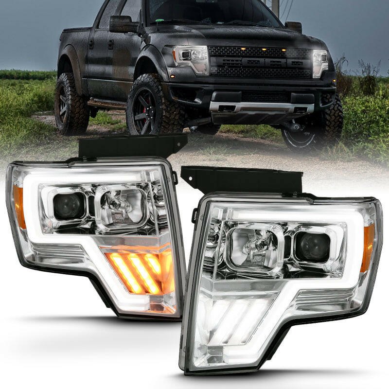 ANZO 2009-2013 Ford F-150 Projector Light Bar G4 Switchback Headlights Chrome Amber Headlights ANZO
