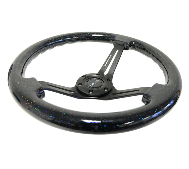 NRG Reinforced Steering Wheel (350mm / 3in. Deep) Black Multi Color Flake Wood w/ Black Matte Center Steering Wheels NRG