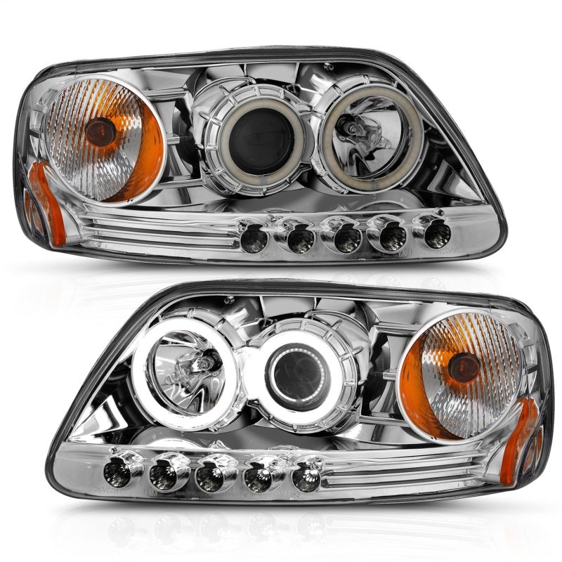 ANZO 1997.5-2003 Ford F-150 Projector Headlights w/ Halo Chrome 1pc Headlights ANZO