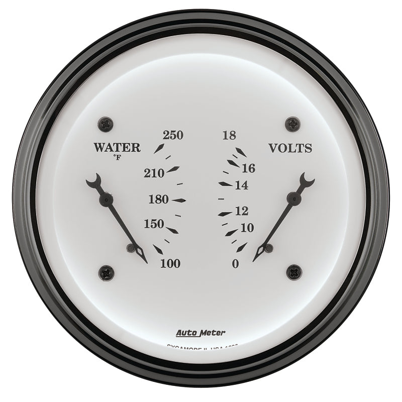 AutoMeter Gauge Dual Wtmp & Volt 3-3/8in. 250 Deg. F & 18V Elec Old Tyme White Gauges AutoMeter