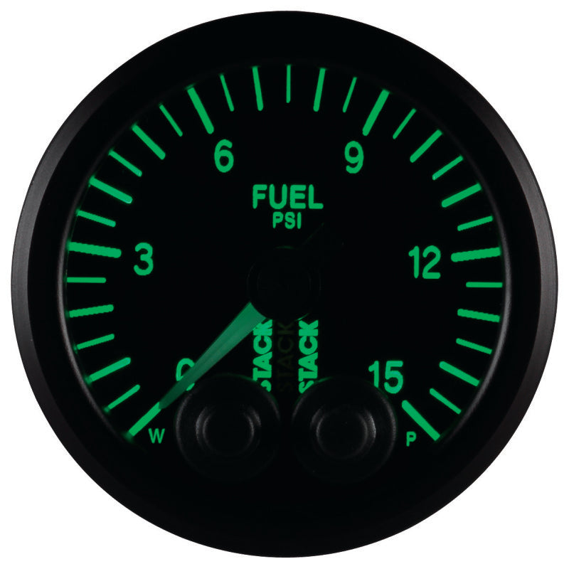 Autometer Stack 52mm 0-15 PSI 1/8in NPTF Male Pro-Control Fuel Pressure Gauge - Black Gauges AutoMeter