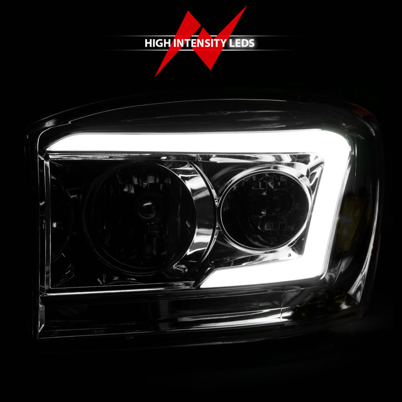 ANZO 06-09 Dodge RAM 1500/2500/3500 Headlights Chrome Housing/Clear Lens (w/ Light Bars) Headlights ANZO
