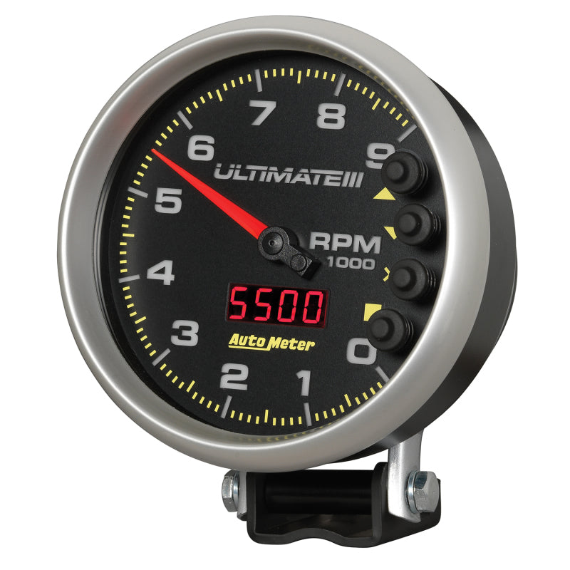 Autometer 5 inch Ultimate III Playback Tachometer 9000 RPM - Black Performance Monitors AutoMeter