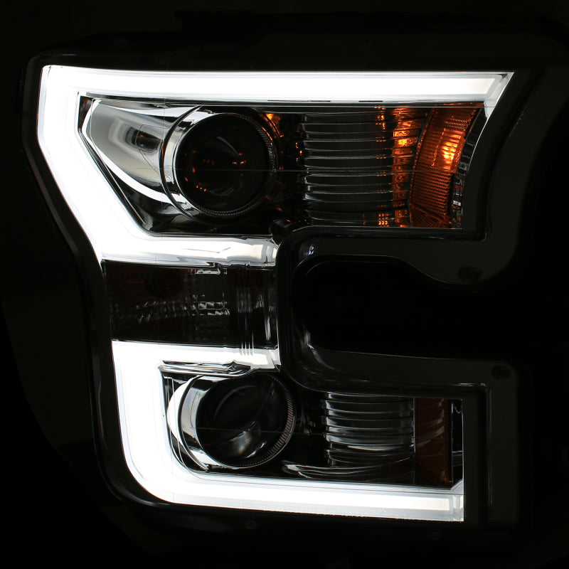 ANZO 2015-2016 Ford F-150 Projector Headlights w/ Plank Style Design Chrome w/ Amber Headlights ANZO