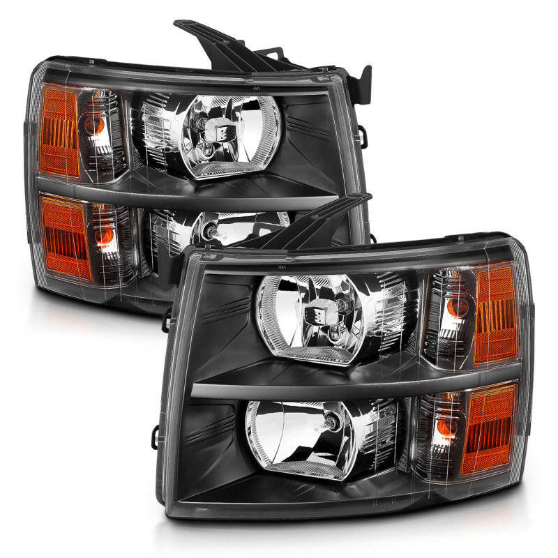 ANZO 2007-2013 Chevrolet Silverado Crystal Headlights Black Headlights ANZO