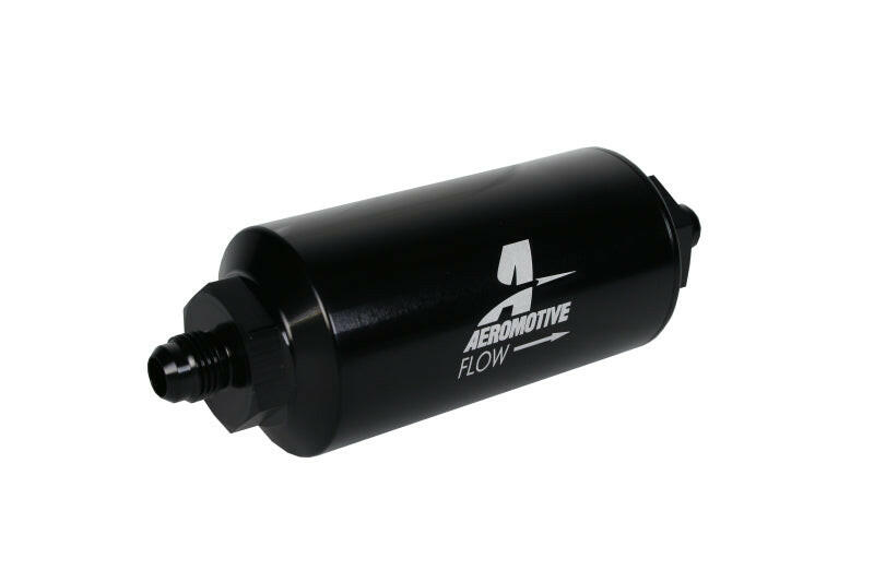 Aeromotive In-Line Filter - (AN-6 Male) 10 Micron Fabric Element Bright Dip Black Finish Fuel Filters Aeromotive