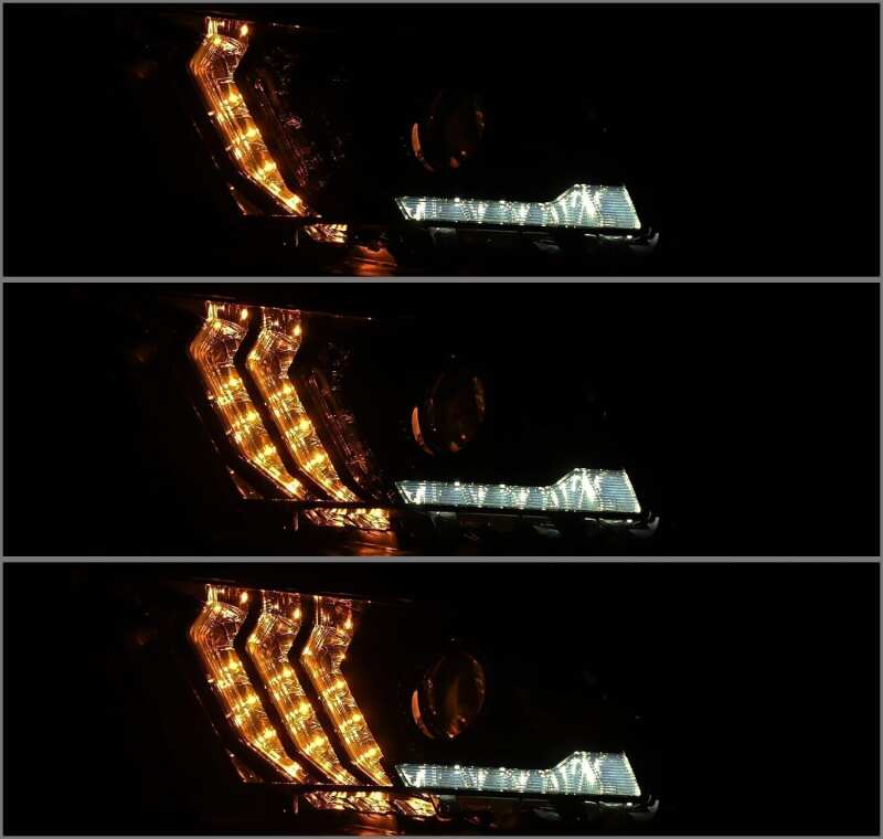 AlphaRex 10-12 Ford Mustang LUXX LED Proj Headlights Plank Style Alpha Blk w/Activ Light/Seq Signal Headlights AlphaRex