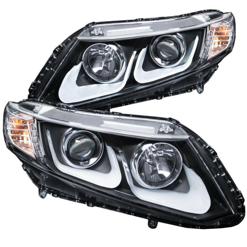 ANZO 2012-2015 Honda Civic Projector Headlights w/ U-Bar Black Headlights ANZO