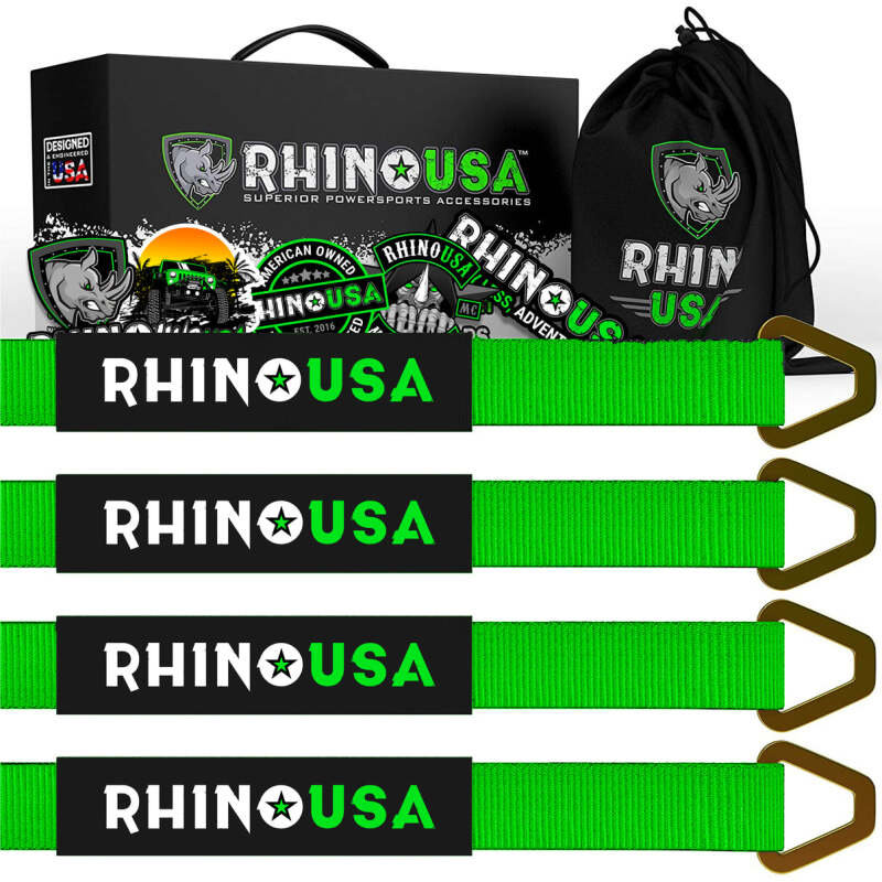Rhino USA Axle Tie Down Straps (4-Pack) 2In X 38In - Green Cargo Tie-Downs Rhino USA