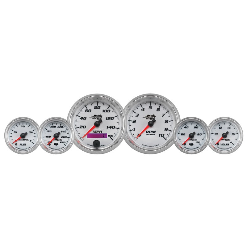 Autometer Pro-Cycle Gauge Kit 6 Pc. Kit 3 3/8in & 2 1/16in Bagger White Gauges AutoMeter