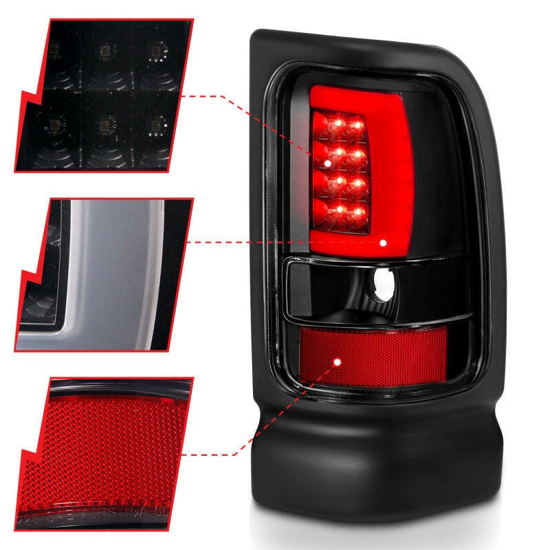 ANZO 1994-2001 Dodge Ram 1500 LED Taillights Plank Style Black w/Clear Lens Tail Lights ANZO
