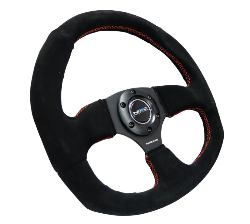 NRG Reinforced Steering Wheel (320mm Horizontal / 330mm Vertical) Suede w/Red Stitch Steering Wheels NRG