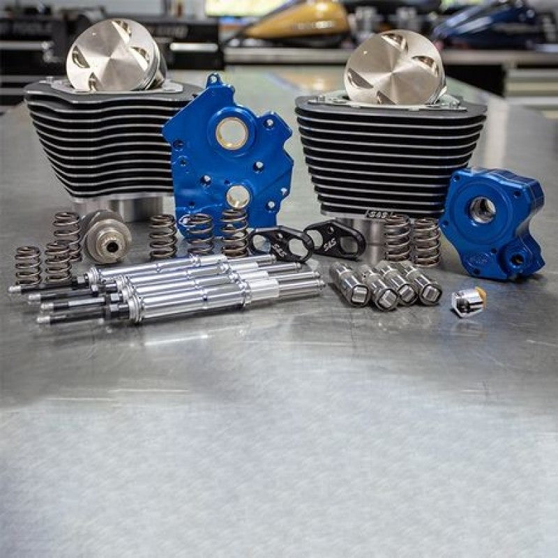 S&S Cycle 2017+ M8 Models 4.250in Bore 550C Cam w/ Black Pushrods Power Pack - Black w/ Highlight Piston Sets - Powersports S&S Cycle