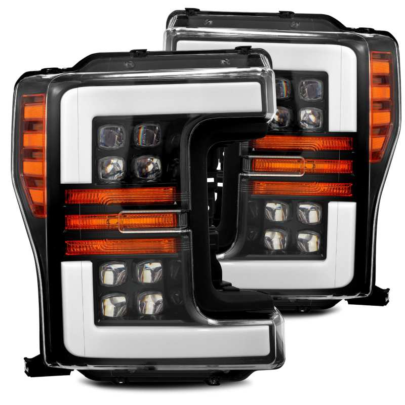 AlphaRex 17-19 Ford F-250 SD NOVA LED Proj Headlights Plank Style Gloss Blk w/Activ Light/Seq Signal Headlights AlphaRex