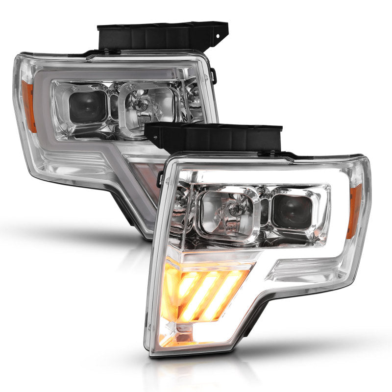 ANZO 2009-2014 Ford F-150 Projector Headlight Chrome Amber Headlights ANZO
