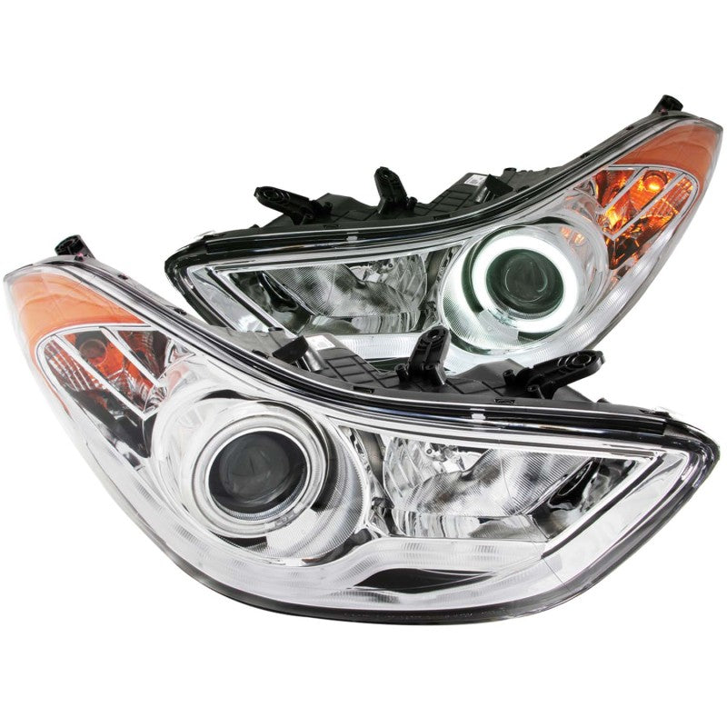 ANZO 2011-2014 Hyundai Elantra Projector Headlights w/ Halo Chrome (CCFL) Headlights ANZO