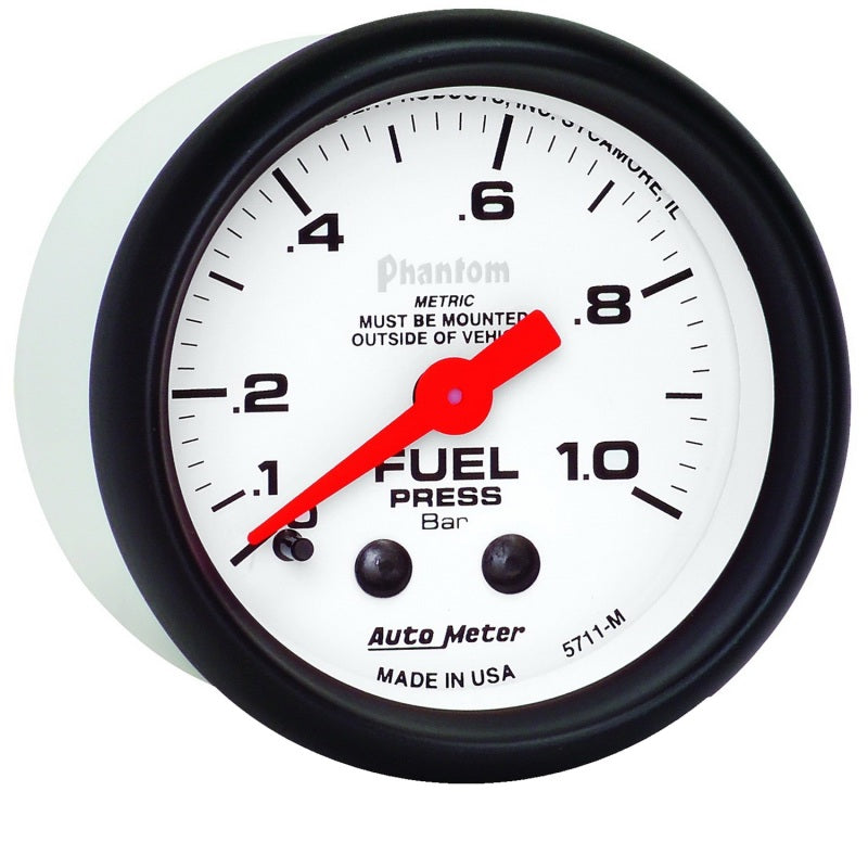 Autometer Phantom 2-1/16in 0-1.0 Bar Mechanical Fuel Pressure Gauge Gauges AutoMeter
